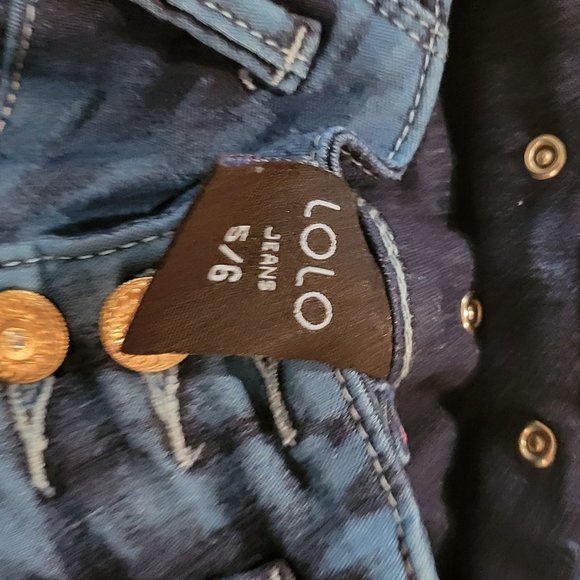 Electric Blue 3 Button Jeans With Rhinestones - Picture 5 of 6